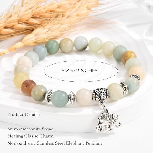 احصل على هدايا جيدة للنساء أساور مطرزة بالفيل هدايا تحفيزية سوار أمازونيتي للنساء ابنة حفيدة ابنة أخت in Kuwait