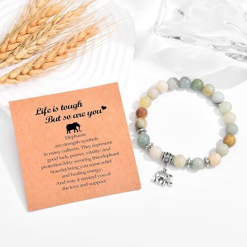 احصل على هدايا جيدة للنساء أساور مطرزة بالفيل هدايا تحفيزية سوار أمازونيتي للنساء ابنة حفيدة ابنة أخت in Kuwait