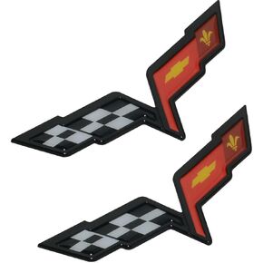 2Pcs Front Hood & Rear Fascia Crossed Flags Emblems Car Badge Replacement for 2005-2013 Corvette C6 (Black)