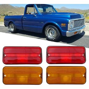 Amber Red Lens Front/Rear Bumper Fender Side Marker Clearance Light Housings Compatible with 1968-72 Chevy GMC Truck,Set of 4.
