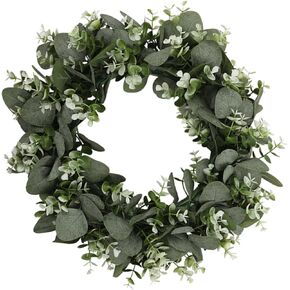 DOITOOL Artificial Garland Artificial Wreaths for Outdoor White Garland Spring Wreaths Eucalyptus Leaves Wreath Wreaths for Front Door Spring/Summer Eucalyptus Wreath 17 Inch Large Green