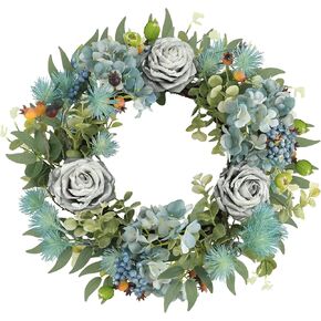 22 Inch Fall Wreath for Front Door Halloween Thanksgiving Christmas Fall Decorations Home Indoor Outdoor Porch Window Wall Faux Hydrangea Rose Autumn Wreath Valentine's Day Weddings Parties Home Decor