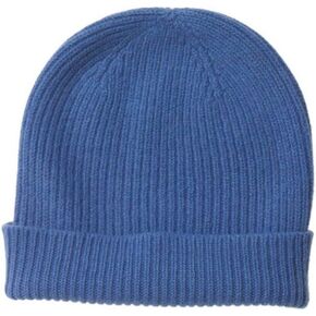 100% Cashmere Ribbed Beanie Hat Sapphire Blue - Made in Scotland