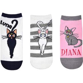 Sailor Moon Socks (3 Pair) - (Women) Sailor Moon Merchandise Low Cut Cat Socks - Fits Shoe Size: 4-10 (Ladies)