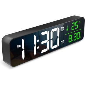 ORIA Digital Wall Clock, 10.5'' Large Display Wall Clock for Bedroom, LED Electronic Clock with Temp & Date Display, 40 Tones, 2 Alarms, 4 Volume, 6 Brightness Dimmer
