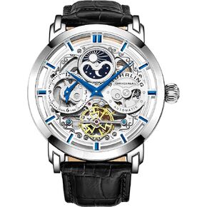 Stuhrling Original Legacy Men's Automatic Watch Stainless Steel 46 MM Case Genuine Leather Strap Watch Black