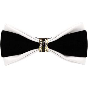 Men's Pre-tied PU Leather Crystal Bow Ties Tuxedo Banquet Big Bowtie