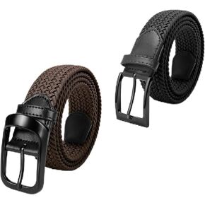 FAIRWIN Elastic Woven Belt 2Pack Flexible Adjustable Nylon Work Belt and Men's Golf Retractable Belt
