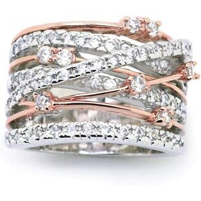 AZQ 925 Sterling Silver Shining White/Rose Gold X Criss Cross Ring Cubic Zirconia Promise Rings CZ Love Cross Knot Ring Engagement Wedding Band Ring for Women