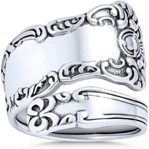 Boho Bypass Spoon Band Ring For Women For Men Oxidized .925 Sterling Silver Adjustable