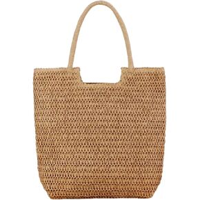JOLLQUE Straw Shoulder Bag for Women,Large Woven Tote Handbag Purse,Holiday Summer Beach Zipper Clutch Bags
