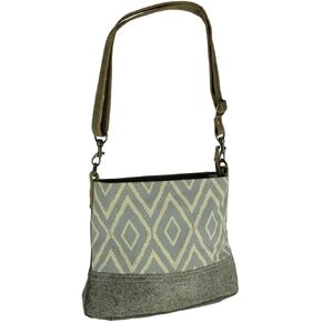 The Agate Diamond Pattern Upcycled Canvas and Hair-On Cowhide Leather Handbag