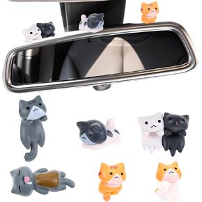 6pcs Cute Cat Car Accessories, Mini Resin Cat Figurines Car Dashboard Decorations Funny Pussy Rear View Mirror Ornaments Gifts Car Interior Decor for Car Home Garden Decor