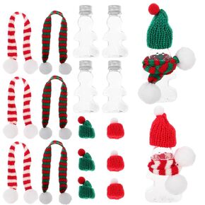 Vaguelly Set of 10, Christmas Gingerbread Man Drink Bottle with 10pcs Hat & Scarf, Cute Plastic Xmas Candy Bottles with Lids Clear Containers Juicing & Packing Party Supplies