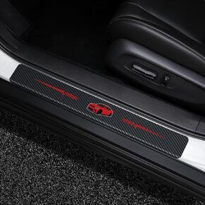 4Pcs Door Sill Protector Reflective 4D Carbon Fiber Sticker Decoration Door Entry Guard Door Sill Scuff Plate Stickers Accessories Compatible with Charger (Red)