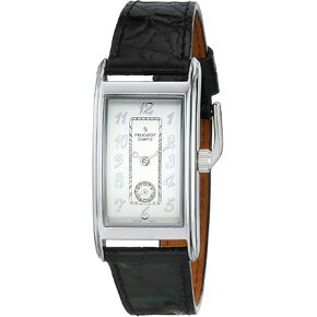 Peugeot Men's Classic Vintage Watch - Curved Stainless Steel Case with Genuine Leather Band