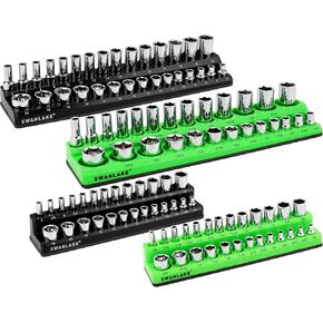 SWANLAKE Magnetic Socket Organizer Set, 6-Piece Socket Holder Set Includes 1/4", 3/8", 1/2" Metric SAE Socket Trays (3PCS METRIC)