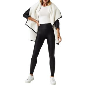 SPANX Faux Leather Fleece-Lined Leggings - Tummy Control Legging - Contoured Power Waistband Stomach Compression - High Waist - Black - Regular - 2X
