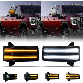 مرآة سحب جانبية مصباح إشارة الانعطاف 2020 2021 2022 2023 2024 لسيلفرادو/لسييرا 2500 3500 عدسة مدخنة مع أضواء كهرمانية ديناميكية قابلة للتحويل وأضواء الجري النهارية البيضاء وأضواء وقوف السيارات البيضاء in Kuwait