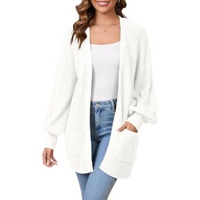 SPR&JOY Women’s Lantern Sleeve Cardigan Sweaters, Drop Shoulder Open Front Knit Tops, Solid Loose Outwear Coats with Pockets