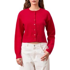 Women's Long Sleeve Cropped Cardigan Open Front Button Down Knit Cardigan Long Sleeve Crew Neck Pullover Y2k Tops