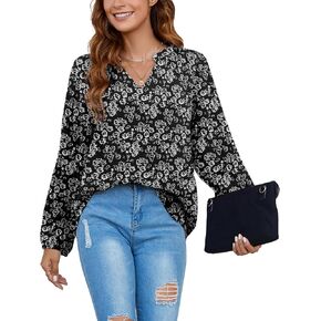 Women V Neck Long Sleeve Blouses Fall Fashion Business Casual Shirts Tops 2024 Outfits Clothes