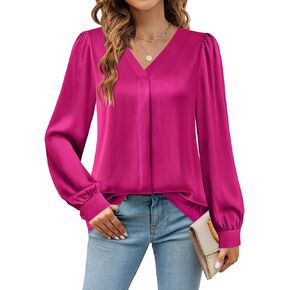 Youtalia Winter Tops for Women 2024 Chiffon Blouse Long Sleeve Silk Tops Satin Blouses for Business Dressy