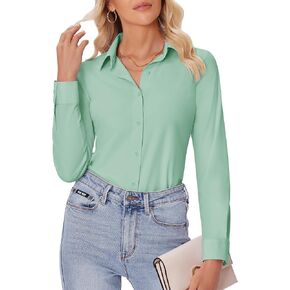 siliteelon Button Down Shirts for Women Slim fit Long Sleeve Stretch Dress Shirts Work Shirt Wrinkle Free Office Blouses
