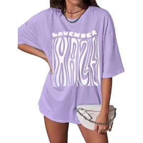 TAKEYAL Womens Oversized T-Shirts Half Sleeve Graphic Tees Letter Print Shirt Summer Vintage Casual Tunic Tops