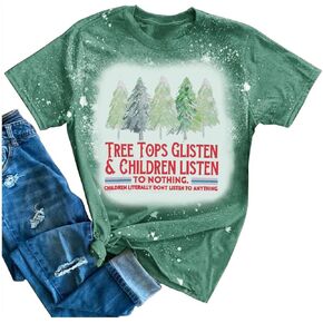 Teacher Christmas Shirt Women Tree Tops Glisten Children Listen Bleached Tee Cute Tree Graphic Teacher Gift Shirts in Kuwait