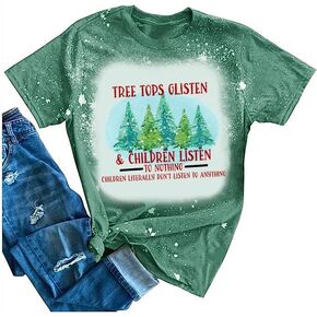 Teacher Christmas Shirt Women Tree Tops Glisten Children Listen Bleached Tee Cute Tree Graphic Teacher Gift Shirts