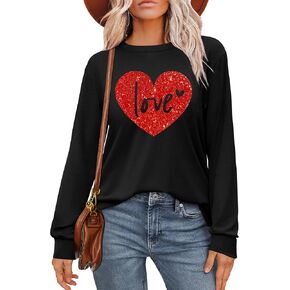 VVNTY Valentine Shirts for Women: Cute Heart Graphic Long Sleeve T Shirt Casual Valentines Day Gift Tops