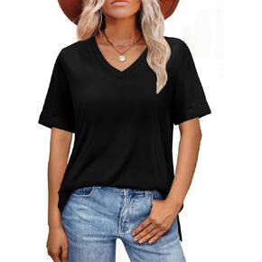 XIEERDUO Womens Summer Tops Short Sleeve Shirts Trendy V Neck T Shirts for Women Casual Tops