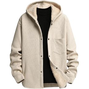 Verdusa Men's Button Up Fleece Sherpa Lined Hoodies Long Sleeve Warm Sweatshirts Jacket with Pockets