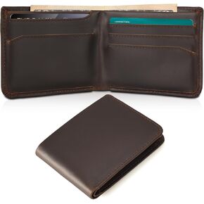 Polare Full Grain Leather Slim Bifold Wallet for Men RFID Blocking Minimalist Front Pocket Wallet with Gift Box