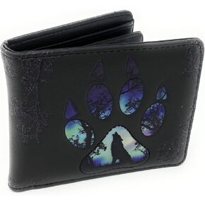 Shag Wear Wolf Paw Billfold Animal Wallet for Men and Teen Boys Vegan Faux Leather Dark Grey