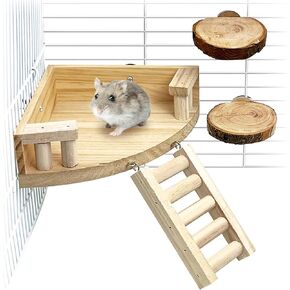 kathson Hamster Toy Set with Platform, Ladder, Swing - 5PCS Wooden Climbing Playground Accessories for Gerbils, Dwarf Hamsters, Rats, Chinchillas