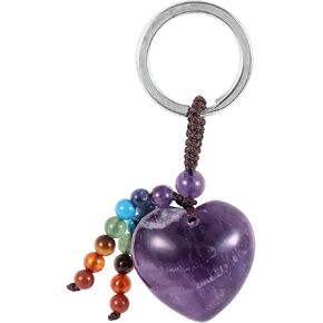 moonsix Crystal Heart Keychain with 7 Chakra Beads Natural Reiki Healing Stones Keyring Charm Decor for Unisex