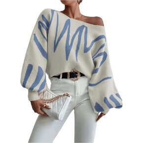 Verdusa Women's Off The Shoulder Sweater Oversized Long Lantern Sleeve Pullovers Trendy Knit Tops