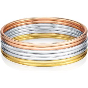 Castillna Stainless Steel Silver/Gold/Pink Gold Tri-Color Thin Round Bangle Bracelets for Women Christmas Birthday Gifts, Set of 7 Pieces