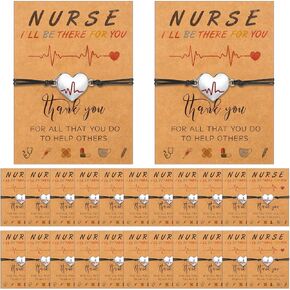 Sureio 24 Sets Christmas Nurse Week Gifts Nurse Heart Bracelet Nursing Appreciation Gifts with Card for Student Practitioner(Heart)