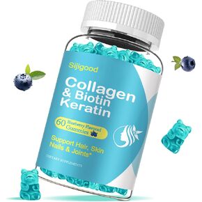 Biotin Gummies 15000mcg with Collagen, Keratin, Hyaluronic Acid, Vitamin for Skin, Hair Growth, Nails & Joints, Women Men Adults Kids - 60 Blueberry Flavored Gummies