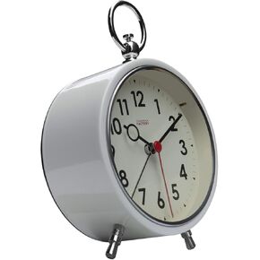 Cloudnola Station Metal Alarm Clock, White Rim and Black Numbers, LED Light up, 4.4 inch Diameter, Silent Non Ticking, Battery Operated Quartz Movement