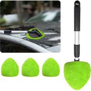 Ziciner Car Windshield Cleaner, Microfiber Auto Cleaning Wiper with Aluminum Extendable Handle and 2 Washable Reusable Cloth Pad Head, Universal Car Interior Exterior Cleaner Kit (Gray-Rectangle)