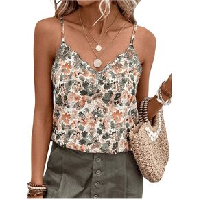 Verdusa Women's Boho Sleeveless V Neck Cami Top Floral Print Spaghetti Strap Top