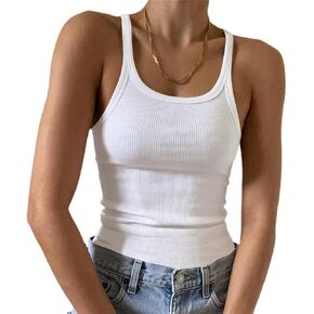 CITASHON 95% Cotton Ribbed Crop Tank Tops for Women Spaghetti Strap Scoop Neck Slim Fitted Basic Cropped Tank Top