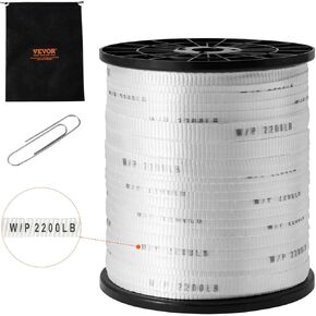 VEVOR Polyester Pull Tape, 5/8" x 108' Mule Tape Flat Rope, 2200 lbf Tensile Capacity, Printed Webbing Cable Pulling Tape for Packaging, Gardening, Commercial Electrical, Conduit Work, White