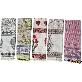 INDIANHANDICRAFTS 5 قطعة مزيج الكثير الأوشحة بالجملة الهندي الأوشحة طباعة كتلة اليد، سرق القطن وشاح المرأة الأوشحة حجم 22x72 بوصة النساء ملابس الحفلات سرق