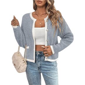 Milumia Women's Contrast Color Block Button Down Knit Sweater Long Sleeve Cardigan with Pockets