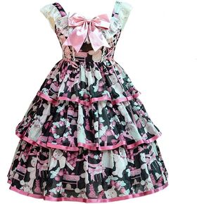 Smiling Angel Sweet Printed Strawberry Bear Dress Sleeveless Chiffon Lace JSK Princess Dress